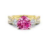 Yellow gold Heart Cut Pink Sapphire Three-Stone Ring with Pavé Split Shank and Four-Prong Setting_24