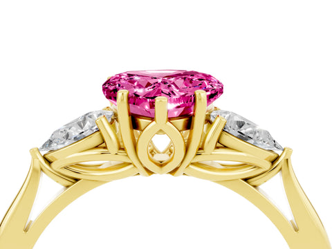 Yellow gold Heart Cut Pink Sapphire Three-Stone Ring with Pear Side Stones and Four-Prong Setting_16