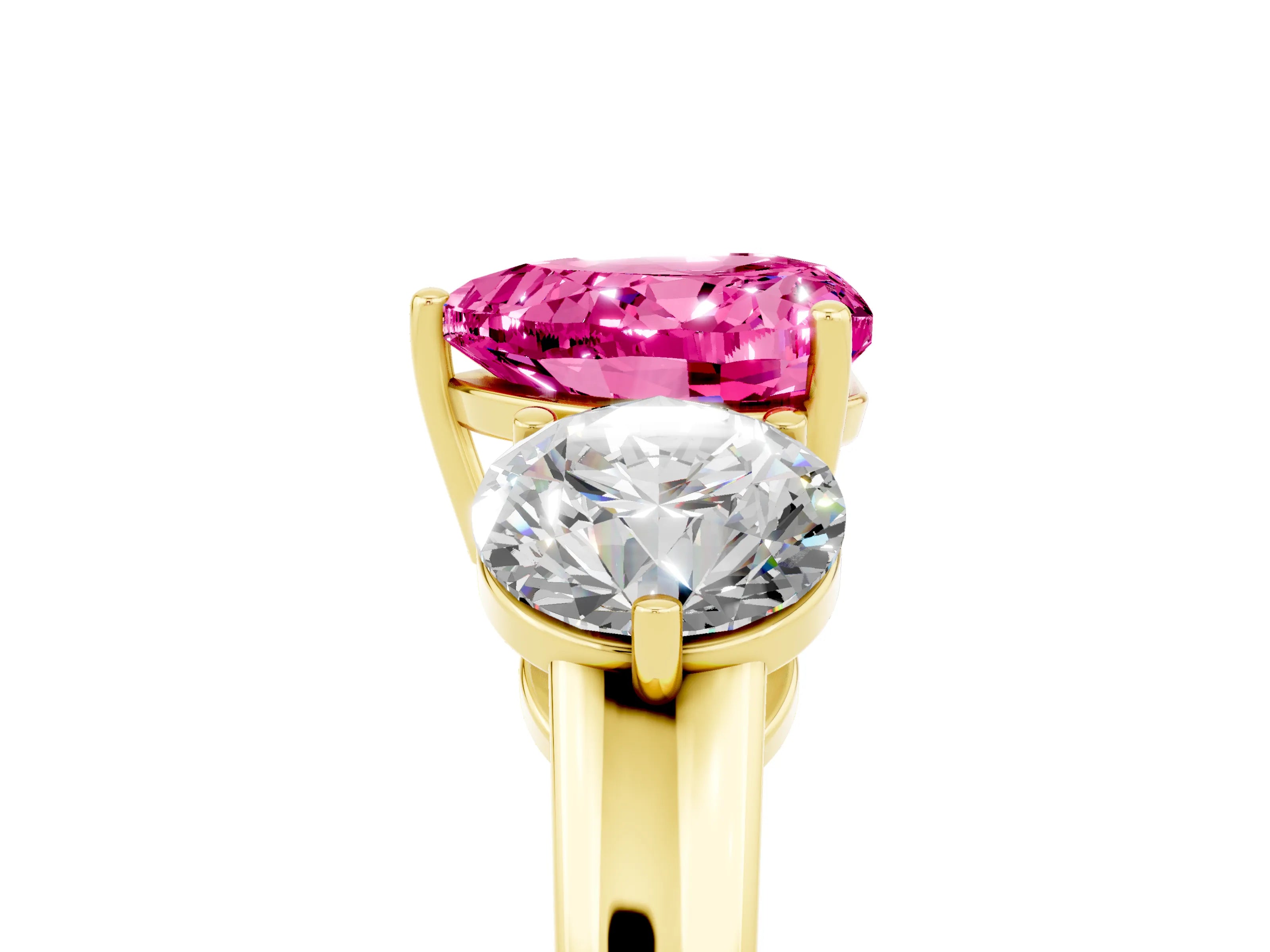 Yellow gold Heart Cut Pink Sapphire Three-Stone Ring with Prong Setting and Classic Band_5