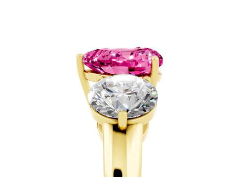 Yellow gold Heart Cut Pink Sapphire Three-Stone Ring with Prong Setting and Classic Band_5