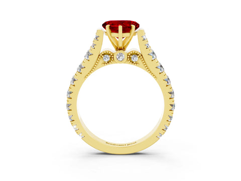 Yellow gold Heart Cut Ruby Classic Solitaire Ring with Pavé Band and Four-Prong Setting_3
