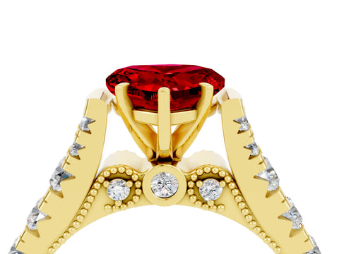 Yellow gold Heart Cut Ruby Classic Solitaire Ring with Pavé Band and Four-Prong Setting_4
