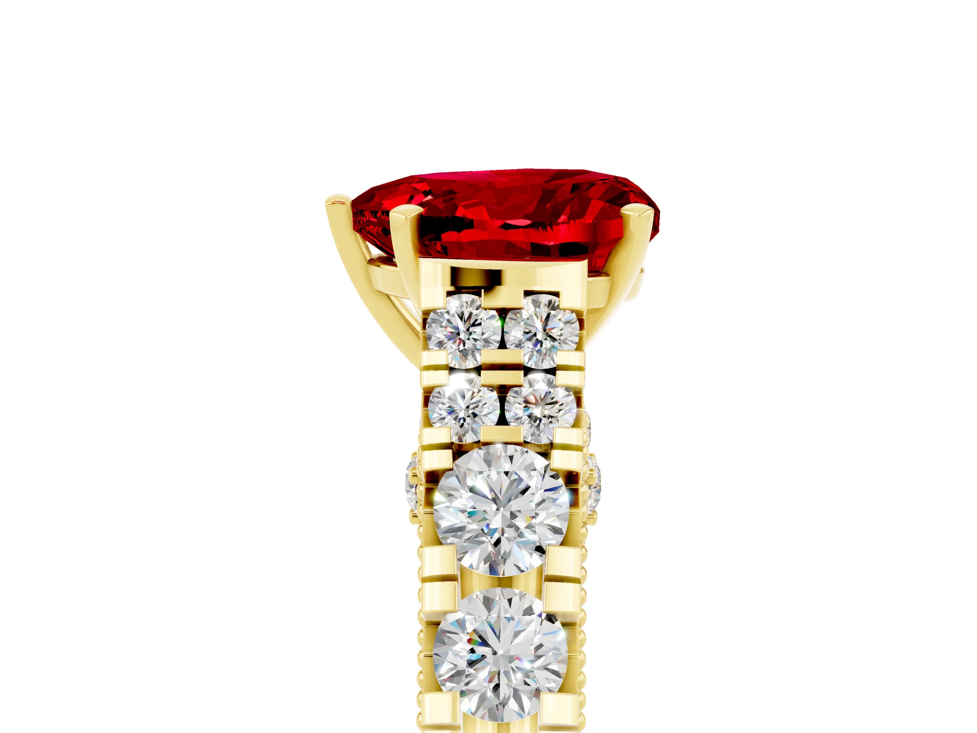 Yellow gold Heart Cut Ruby Classic Solitaire Ring with Pavé Band and Four-Prong Setting_5