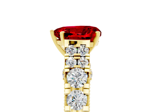 Yellow gold Heart Cut Ruby Classic Solitaire Ring with Pavé Band and Four-Prong Setting_5