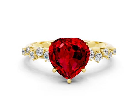 Yellow gold Heart Cut Ruby Cluster Side Stone Solitaire Ring with Prong Setting_24