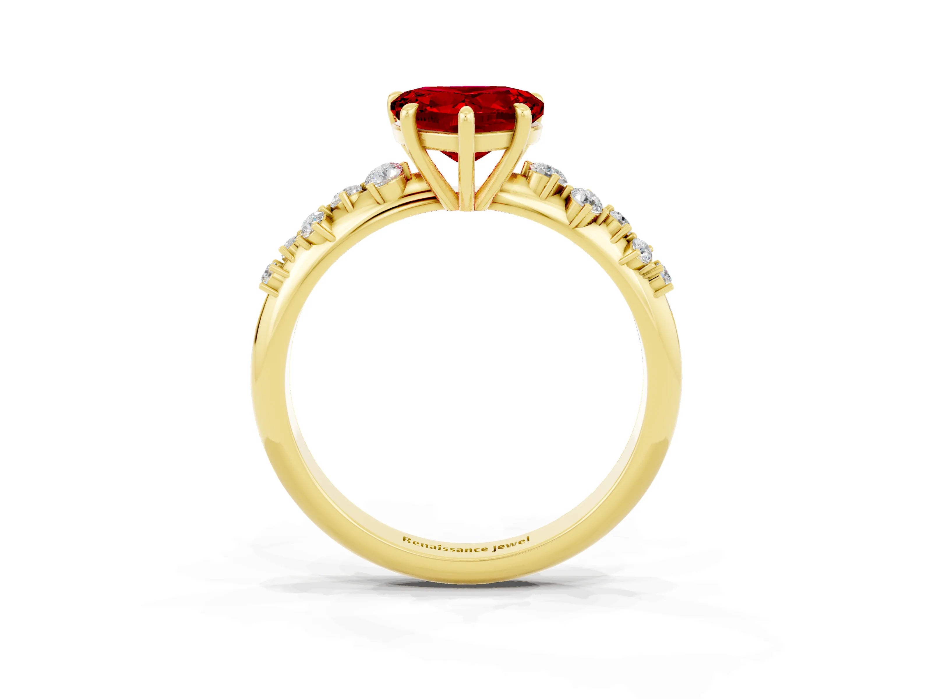 Yellow gold Heart Cut Ruby Cluster Side Stone Solitaire Ring with Prong Setting_27
