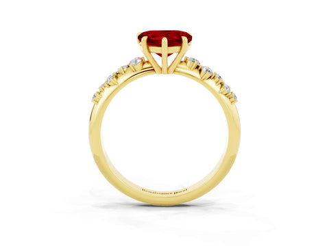 Yellow gold Heart Cut Ruby Cluster Side Stone Solitaire Ring with Prong Setting_27