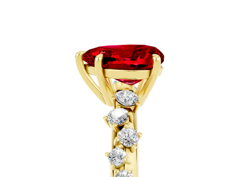 Yellow gold Heart Cut Ruby Cluster Side Stone Solitaire Ring with Prong Setting_29