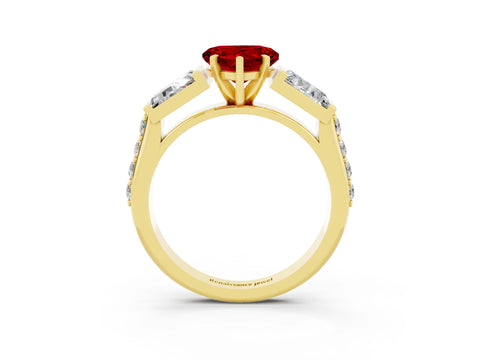 Yellow gold Heart Cut Ruby Engagement Ring with Baguette Side Stones and Channel Set Band_3