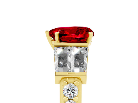 Yellow gold Heart Cut Ruby Engagement Ring with Baguette Side Stones and Channel Set Band_5