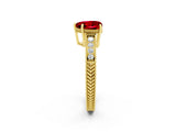 Yellow gold Heart Cut Ruby Engagement Ring with Milgrain Channel Set Band and Prong Setting_2