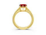 Yellow gold Heart Cut Ruby Engagement Ring with Milgrain Channel Set Band and Prong Setting_3