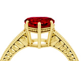 Yellow gold Heart Cut Ruby Engagement Ring with Milgrain Channel Set Band and Prong Setting_4