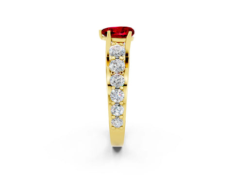 Yellow gold Heart Cut Ruby Engagement Ring with Pavé Band and Four-Prong Setting_2
