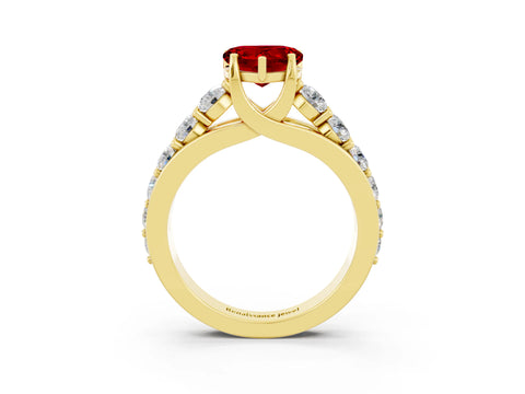Yellow gold Heart Cut Ruby Engagement Ring with Pavé Band and Four-Prong Setting_3