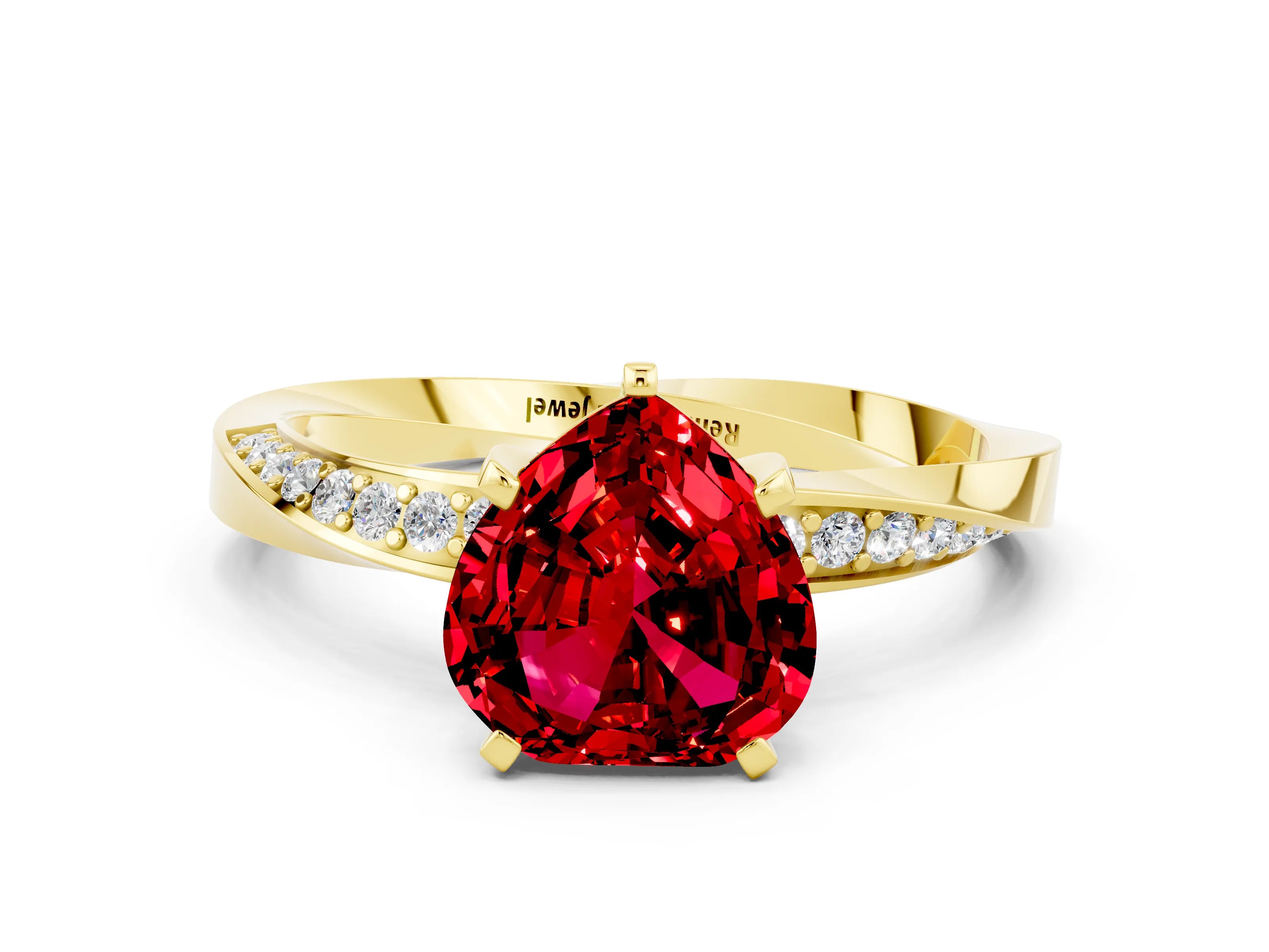 Yellow gold Heart Cut Ruby Engagement Ring with Side Stone Accents and Four-Prong Setting_36