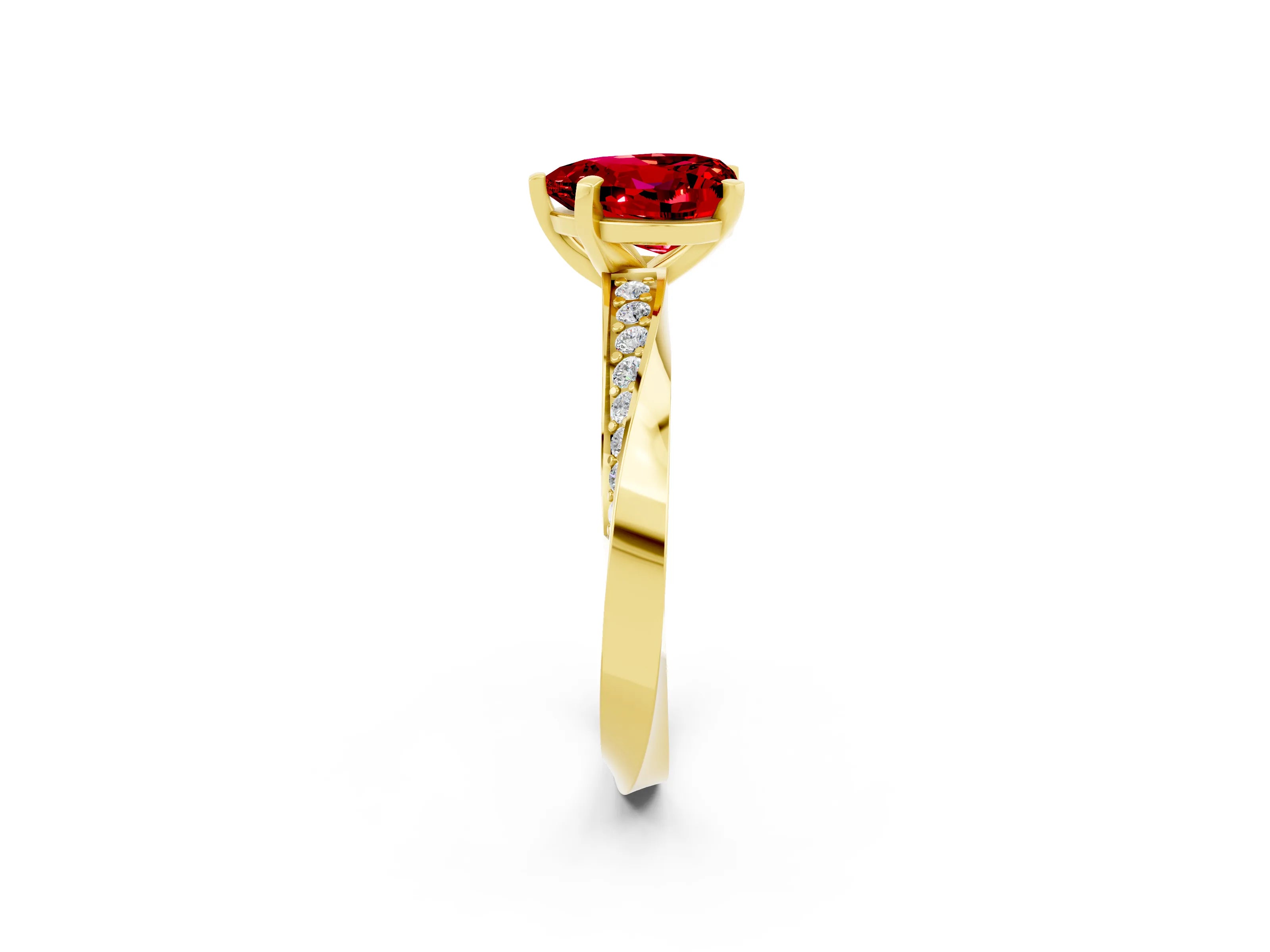 Yellow gold Heart Cut Ruby Engagement Ring with Side Stone Accents and Four-Prong Setting_38