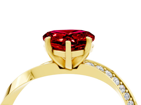 Yellow gold Heart Cut Ruby Engagement Ring with Side Stone Accents and Four-Prong Setting_40