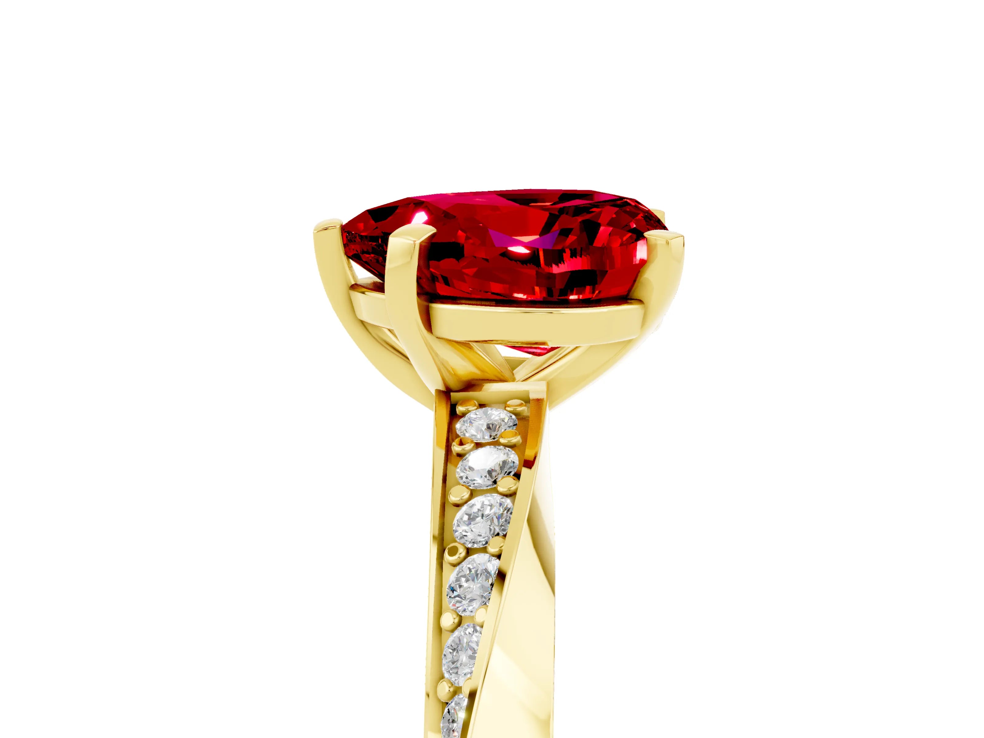 Yellow gold Heart Cut Ruby Engagement Ring with Side Stone Accents and Four-Prong Setting_41