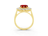 Yellow gold Heart Cut Ruby Floral Double Halo Engagement Ring with Prong Setting_63