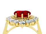 Yellow gold Heart Cut Ruby Floral Double Halo Engagement Ring with Prong Setting_64