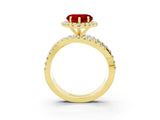 Yellow gold Heart Cut Ruby Halo Ring with Round Split Shank and Prong Setting_51