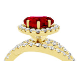 Yellow gold Heart Cut Ruby Halo Ring with Round Split Shank and Prong Setting_52
