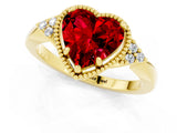 Yellow gold Heart Cut Ruby Halo Ring with Tapered Band and Four-Prong Setting_1