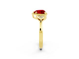 Yellow gold Heart Cut Ruby Halo Ring with Tapered Band and Four-Prong Setting_2