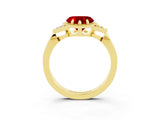 Yellow gold Heart Cut Ruby Halo Ring with Tapered Band and Four-Prong Setting_3