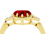 Yellow gold Heart Cut Ruby Halo Ring with Tapered Band and Four-Prong Setting_4