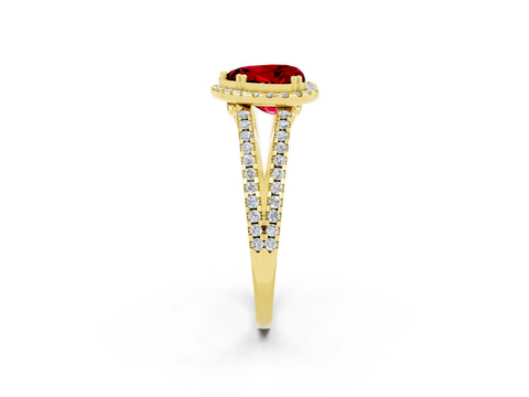 Yellow gold Heart Cut Ruby Halo Split Shank Engagement Ring_14