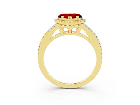 Yellow gold Heart Cut Ruby Halo Split Shank Engagement Ring_15