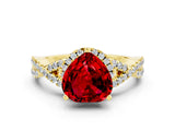 Yellow gold Heart Cut Ruby Halo Twist Band Solitaire Prong Setting Ring