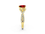 Yellow gold Heart Cut Ruby Halo Twist Band Solitaire Prong Setting Ring_2