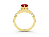 Yellow gold Heart Cut Ruby Halo Twist Band Solitaire Prong Setting Ring_3