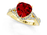 Yellow gold Heart Cut Ruby  Halo Twist Band Solitaire Prong Setting Ring_37