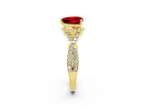 Yellow gold Heart Cut Ruby  Halo Twist Band Solitaire Prong Setting Ring_38