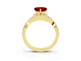 Yellow gold Heart Cut Ruby  Halo Twist Band Solitaire Prong Setting Ring_39