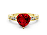 Yellow gold Heart Cut Ruby Milgrain Pavé Engagement Ring with Four-Prong Setting_12