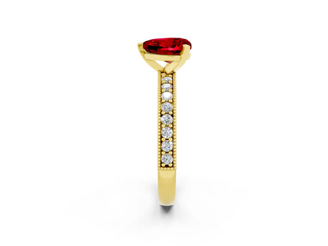 Yellow gold Heart Cut Ruby Milgrain Pavé Engagement Ring with Four-Prong Setting_14