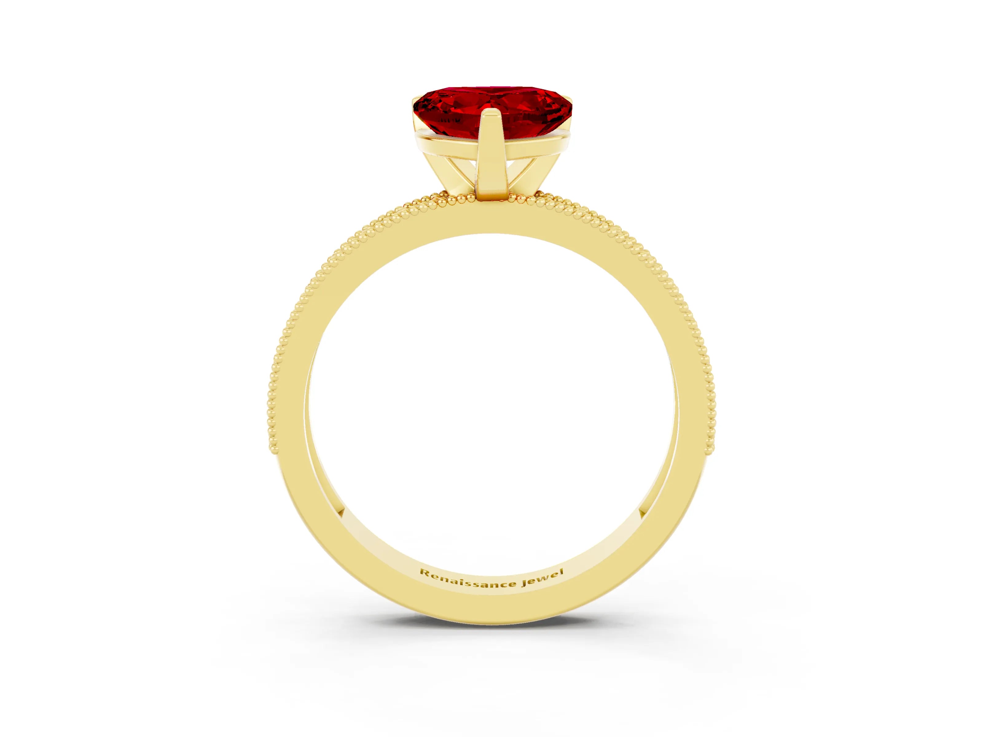 Yellow gold Heart Cut Ruby Milgrain Pavé Engagement Ring with Four-Prong Setting_15