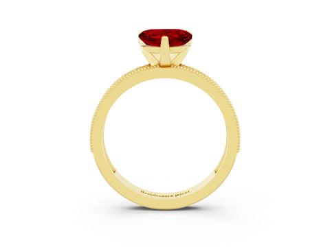 Yellow gold Heart Cut Ruby Milgrain Pavé Engagement Ring with Four-Prong Setting_15