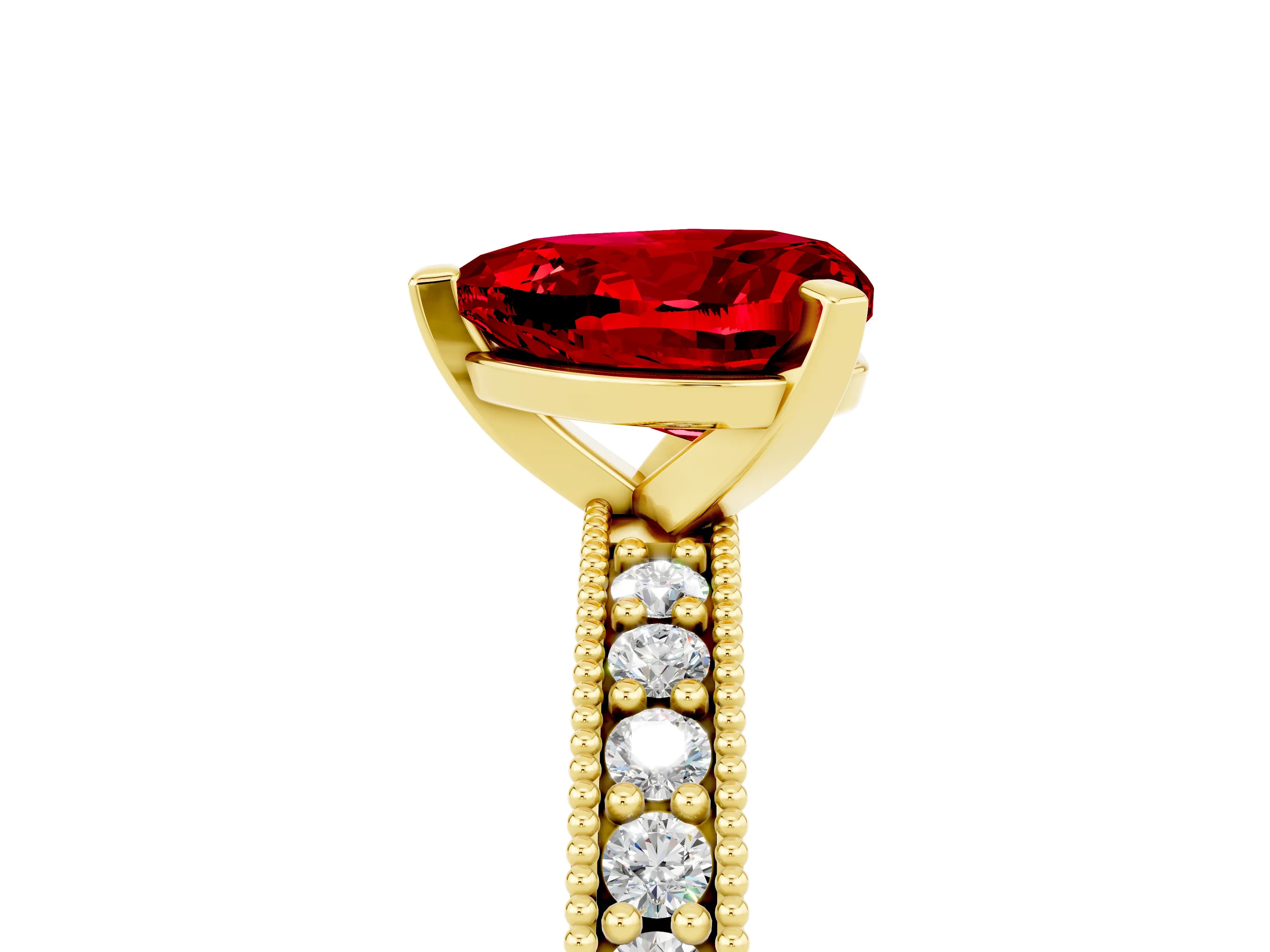 Yellow gold Heart Cut Ruby Milgrain Pavé Engagement Ring with Four-Prong Setting_17