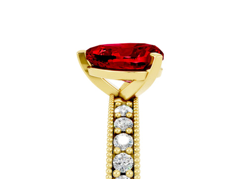 Yellow gold Heart Cut Ruby Milgrain Pavé Engagement Ring with Four-Prong Setting_17