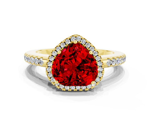 Yellow gold Heart Cut Ruby Pavé Halo Ring with Four-Prong Setting_12