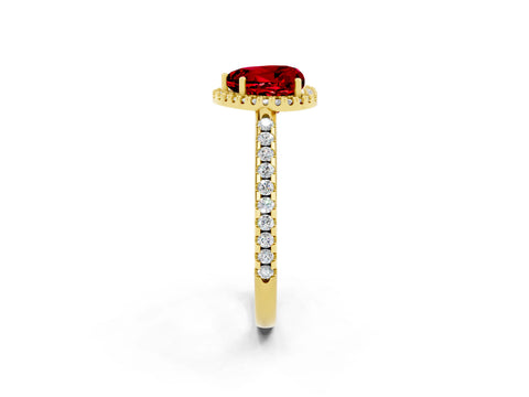 Yellow gold Heart Cut Ruby Pavé Halo Ring with Four-Prong Setting_14