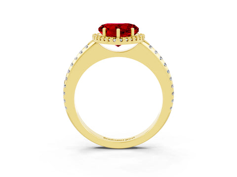 Yellow gold Heart Cut Ruby Pavé Halo Ring with Four-Prong Setting_15