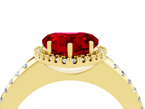 Yellow gold Heart Cut Ruby Pavé Halo Ring with Four-Prong Setting_16