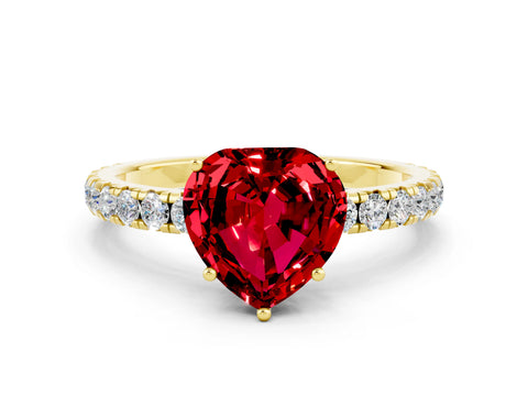Yellow gold Heart Cut Ruby Pavé Solitaire Engagement Ring with Four-Prong Setting_12